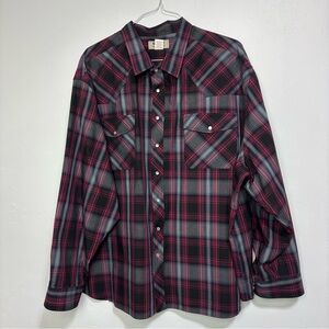 Duke Haband Men's 4X Western Pearl Snap Shirt Long Sleeve Plaid Red Black Gray
